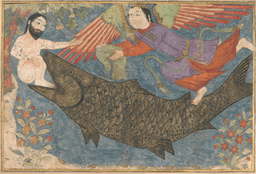 Jonah and the Whale, folio from a Jami al-Tavarikh (Compendium of Chronicles), c.1400, Ink, opaque watercolour, gold, and silver on paper.png